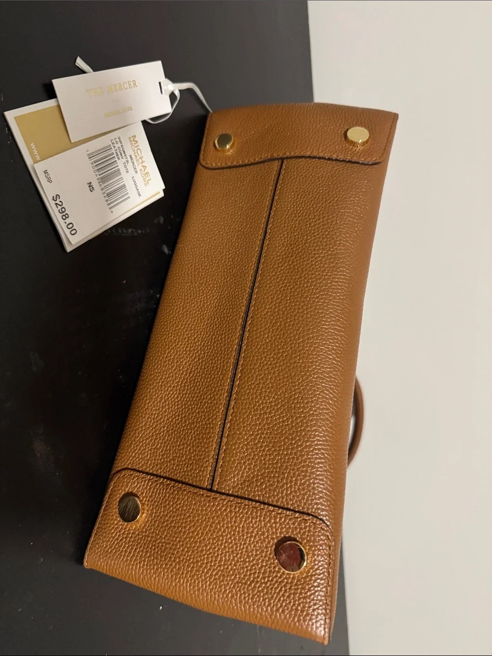 Michael Kors Cognac Pebbled Leather Satchel with Gold Hardware Mercer Large